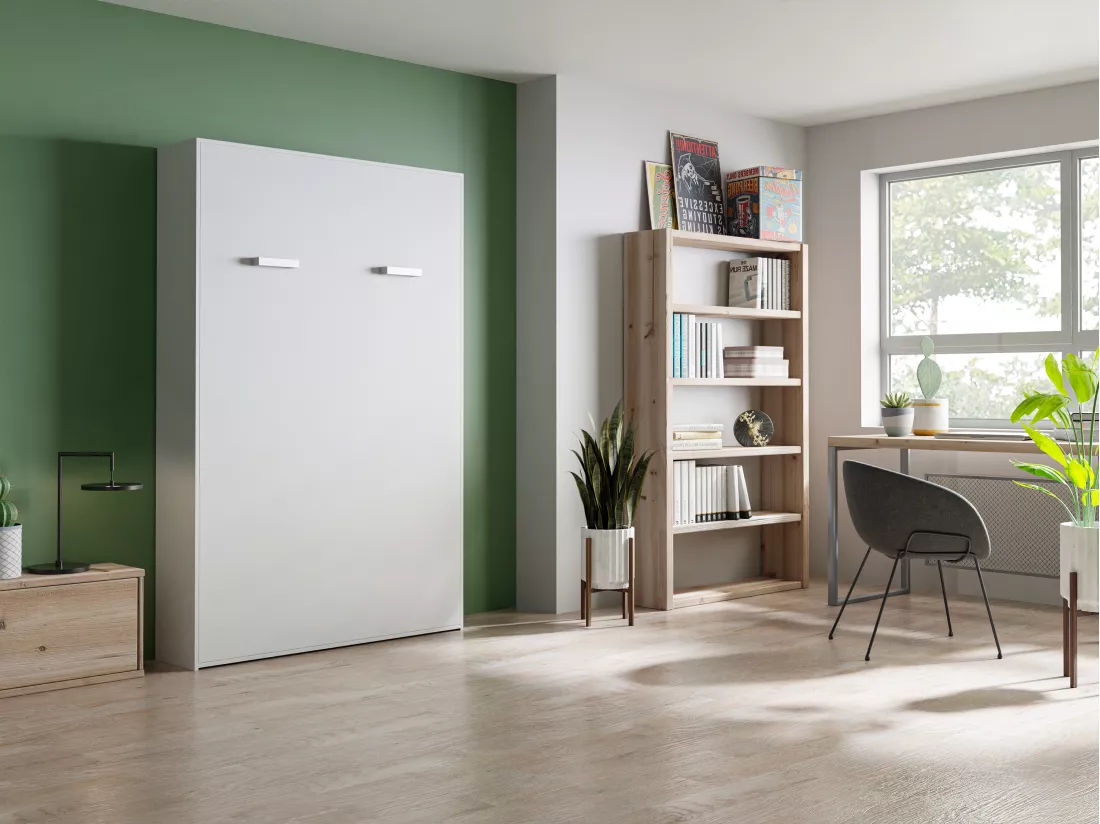 Lit escamotable 140 x 200 cm - Ouverture verticale manuelle - Blanc - MALINA II