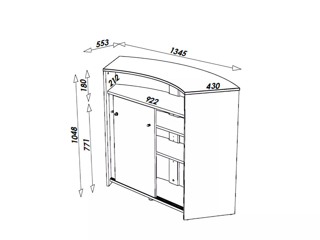 Comptoir Bar 2 Portes Blanc Serrure 4 Niches L 134,5 H 104,8 P 55,3 cm - Coloris: Drapeau Suisse 650