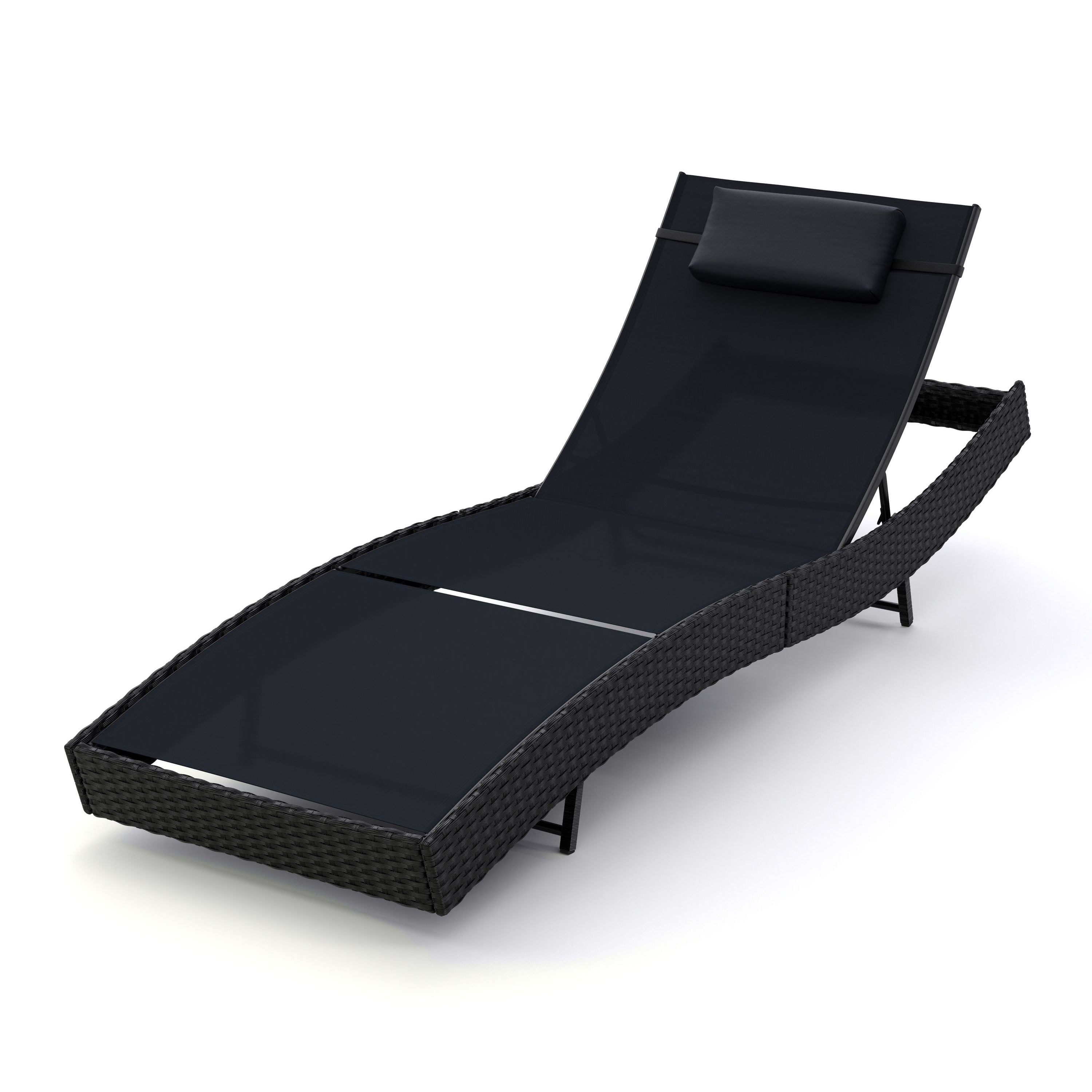 Liegestuhl Rattan WAVE schwarz