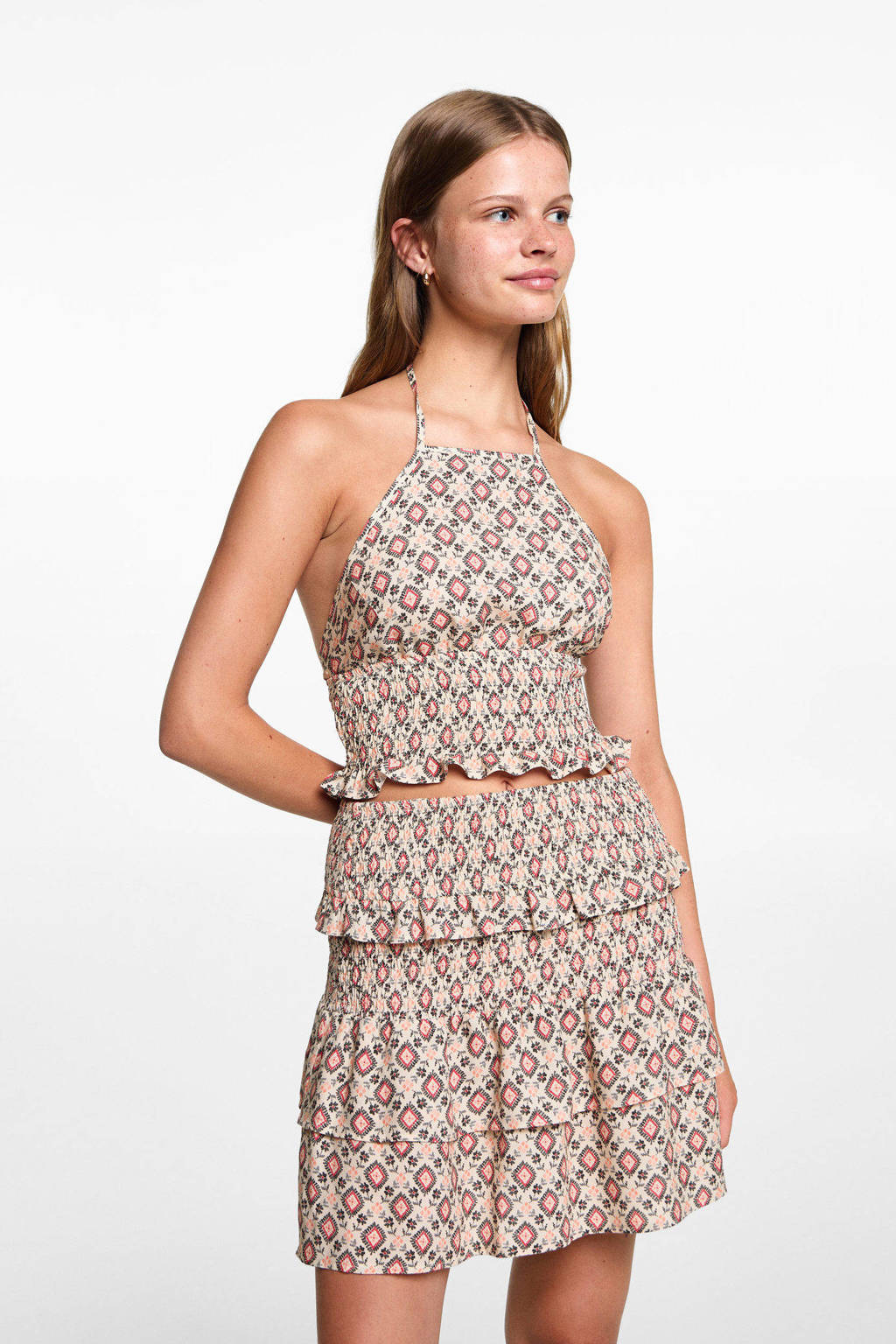 MANGO TEEN top met all over print beige/lichtoranje