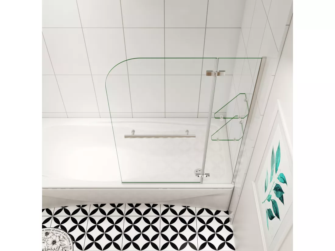 Aica pare baignoire 100x140cm paravent pivotant,5mm verre de sécurit,Paroi de douche pour baignoire,avec porte-serviette en inox et 2 étagères