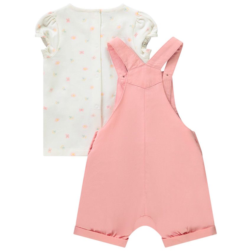 Ensemble 2 pièces avec salopette brodée papillon pour bébé fille - Rose