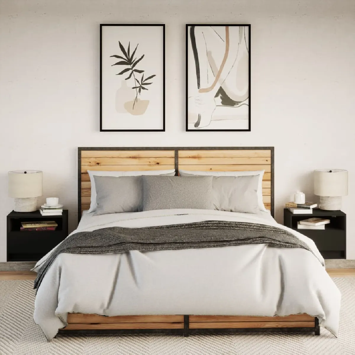 vidaXL Tables de chevet murales LED Noir