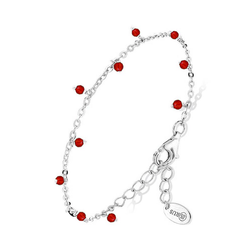 Bracelet Argent Rhodié Perles Pierre Onyx Rouge