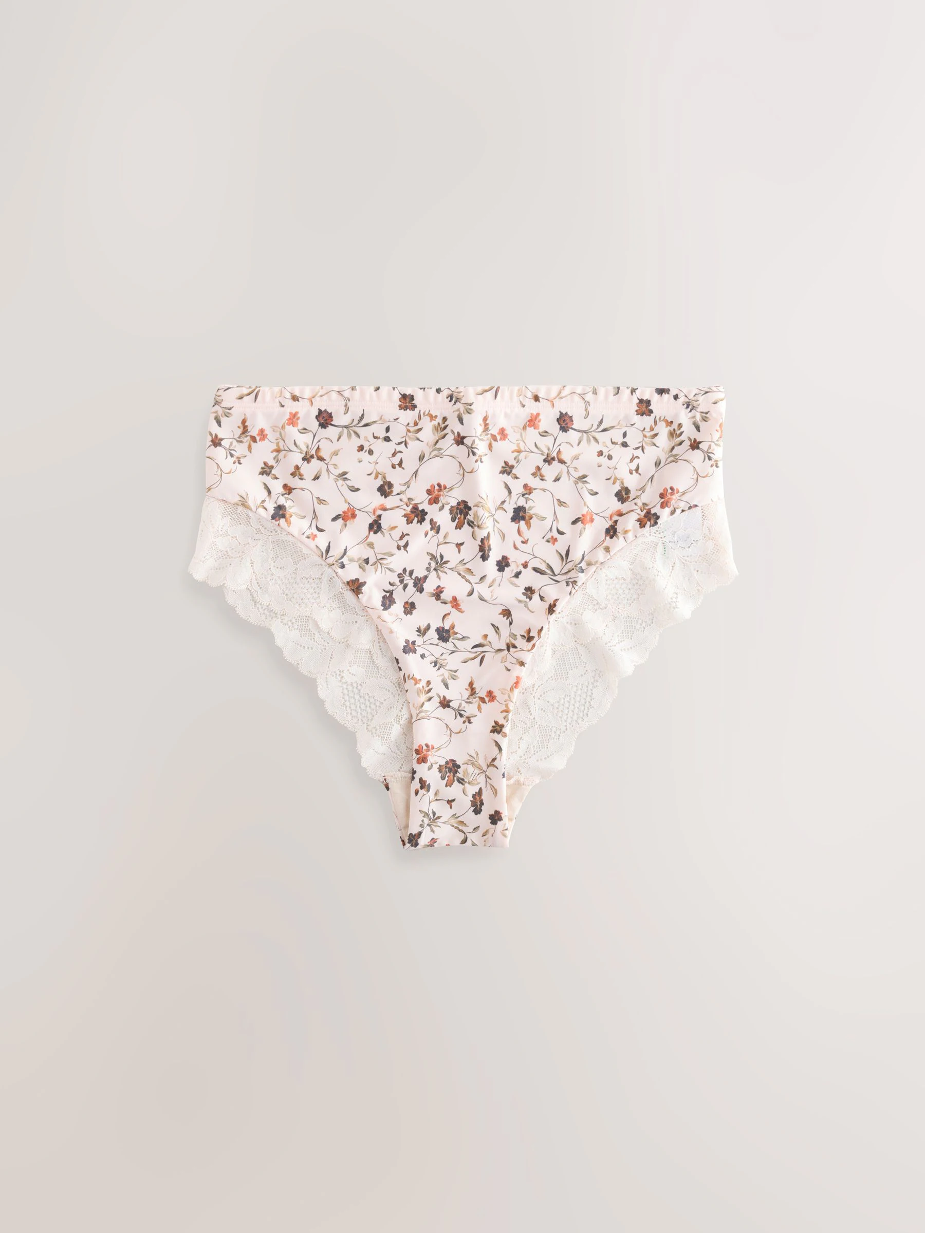 Crèmekleurige bloemenprint & bessen - Slipje met kanten afwerking