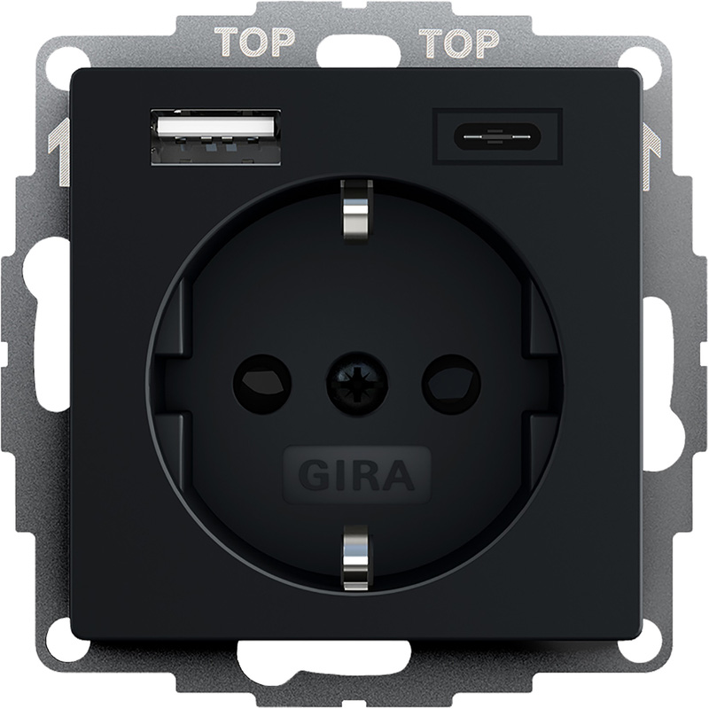 Gira System 55 wandcontactdoos RA met USB-voeding A en C Mat zwart