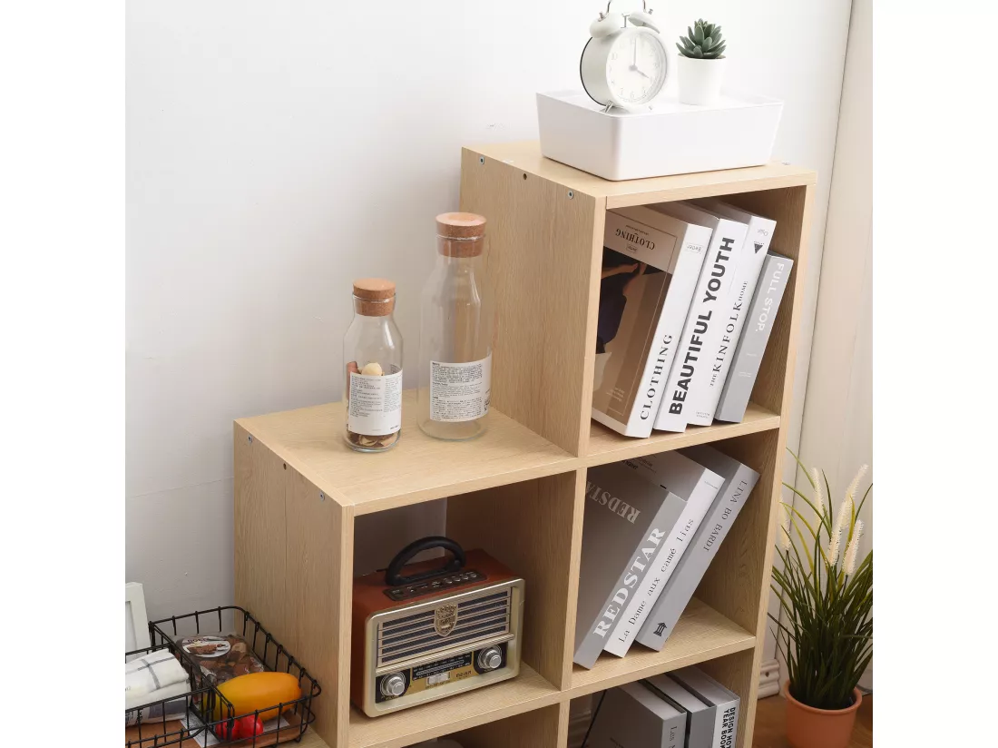 Etagère Bibliothèque Stockage 6 Niveaux Marron Bois 97,5x97,5x29