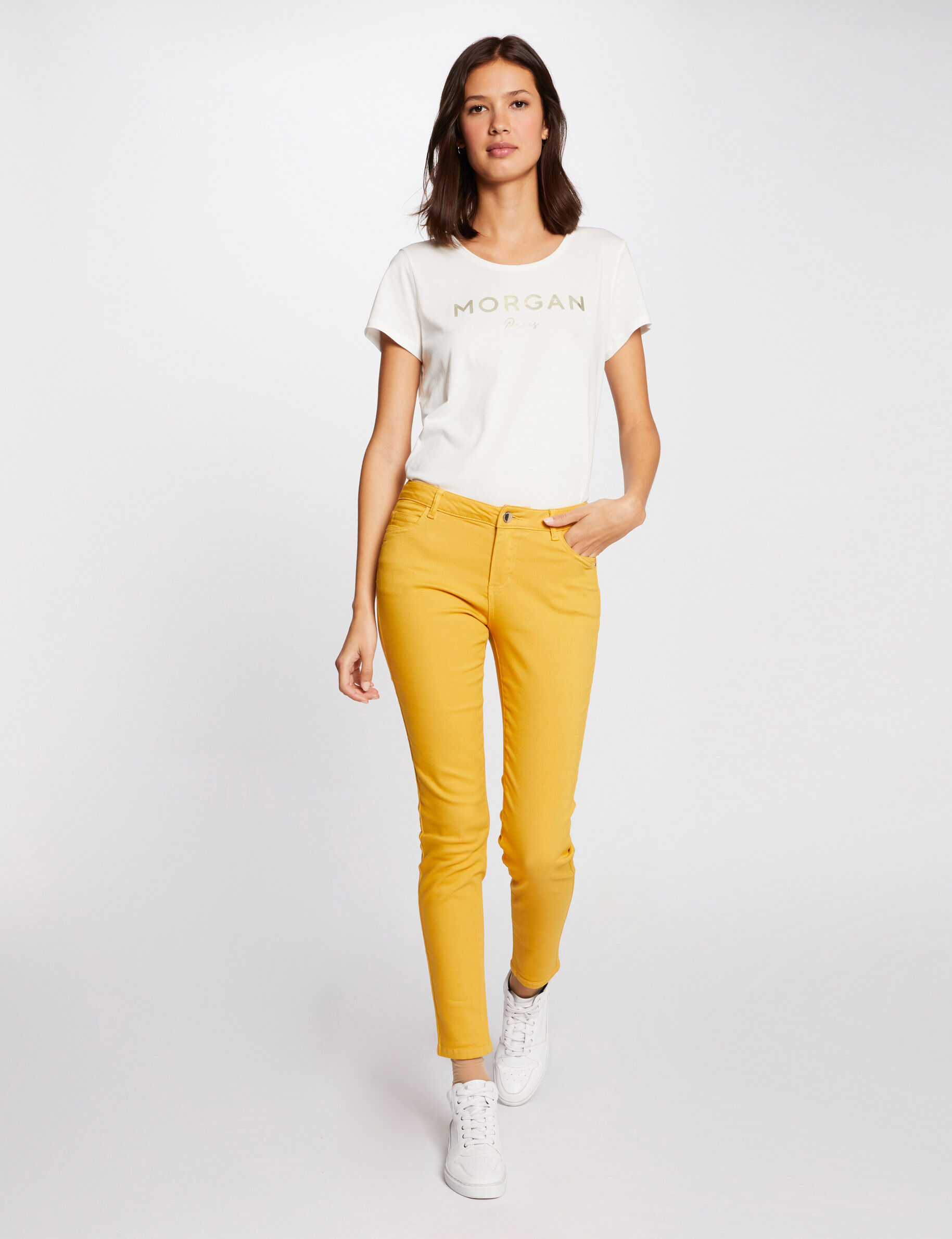 Jeans skinny taille basse moutarde femme - moutarde