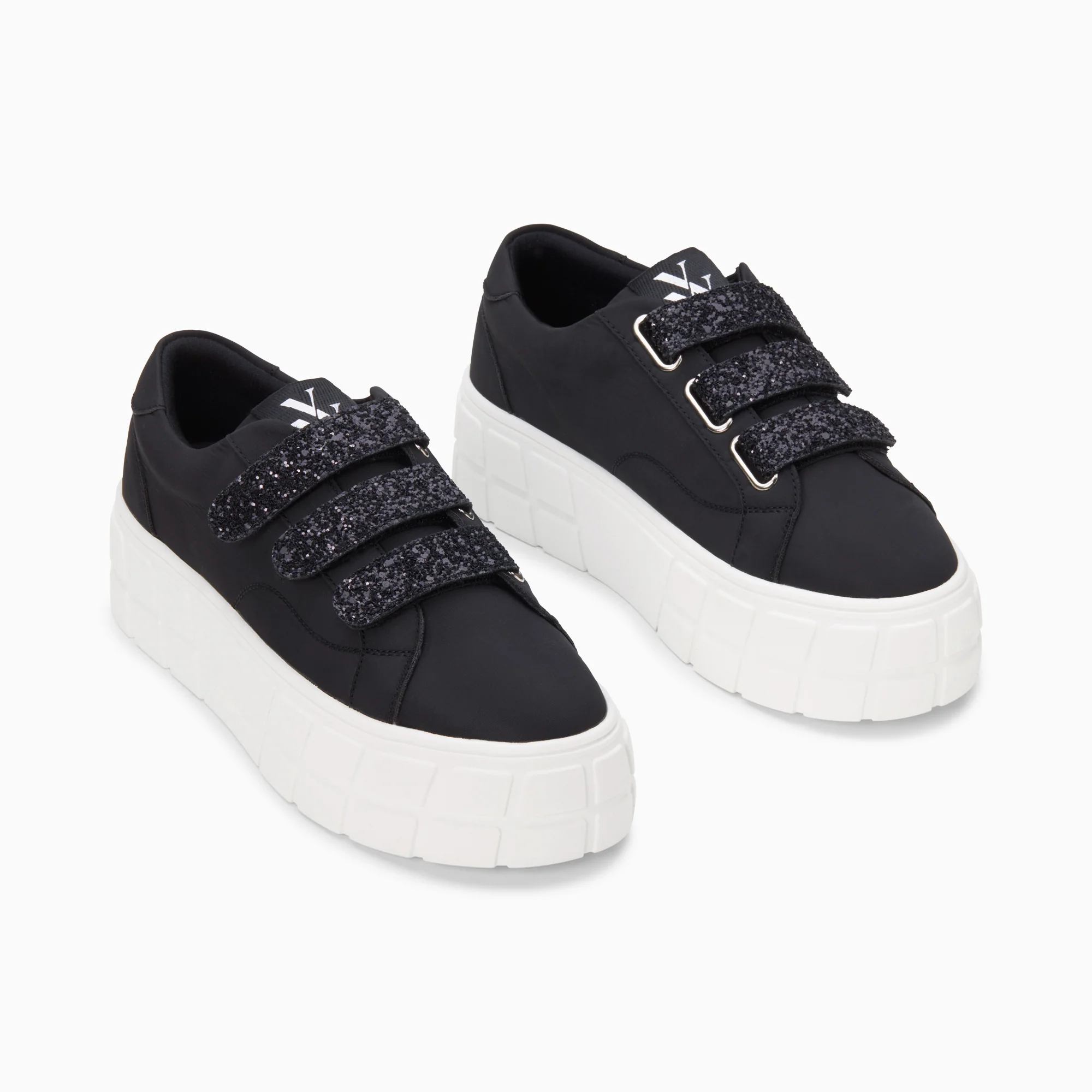 Sneakers-Baskets Monica noires à scratchs glitter et plateforme