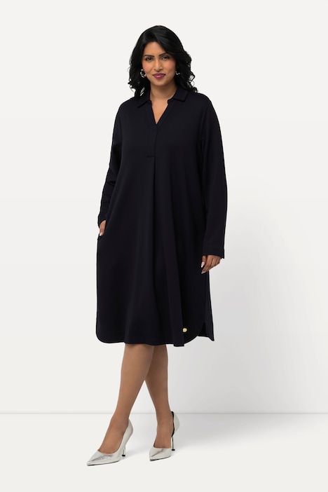 Punto-Kleid, Hemdkragen, V-Ausschnitt, Langarm, Taschen