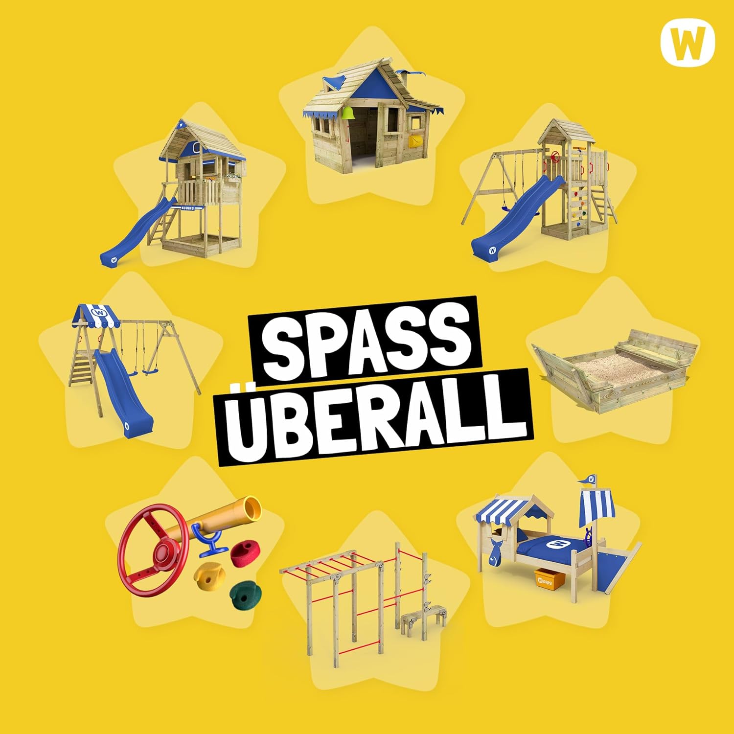 Wickey Spielturm Klettergerüst MultiFlyer Light, Schaukel & Blauer Rutsche, Outdoor Kinder Kletterturm mit Sandkasten, Leiter & Spiel-Zubehör für den Garten