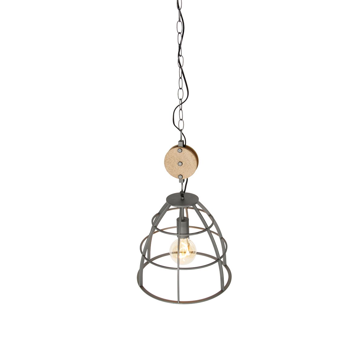 Smart hanglamp donkergrijs met hout 34 cm incl. Wifi G95 - Arthur