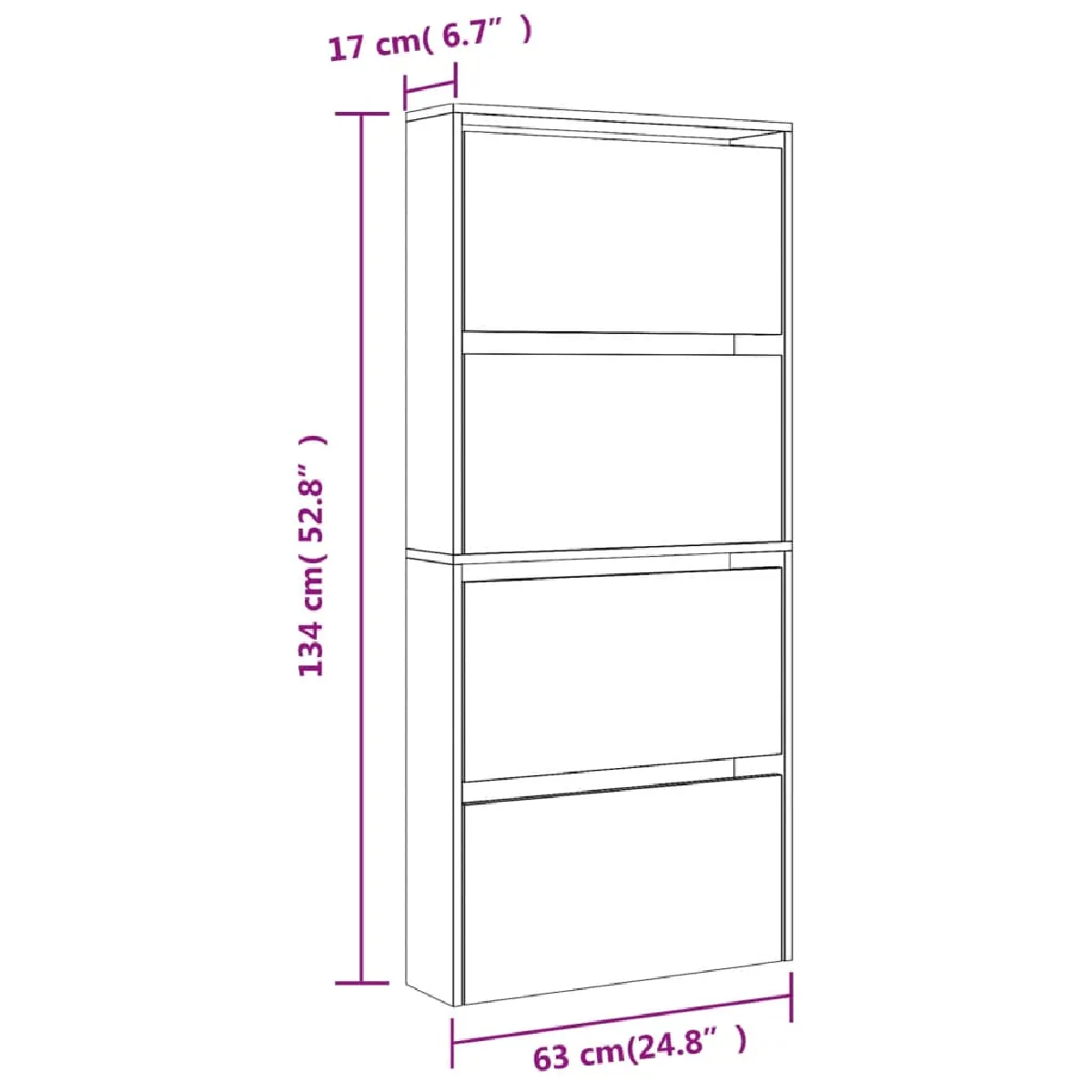 vidaXL Armoire à chaussures miroir - Sonoma gris 63x17x134 cm
