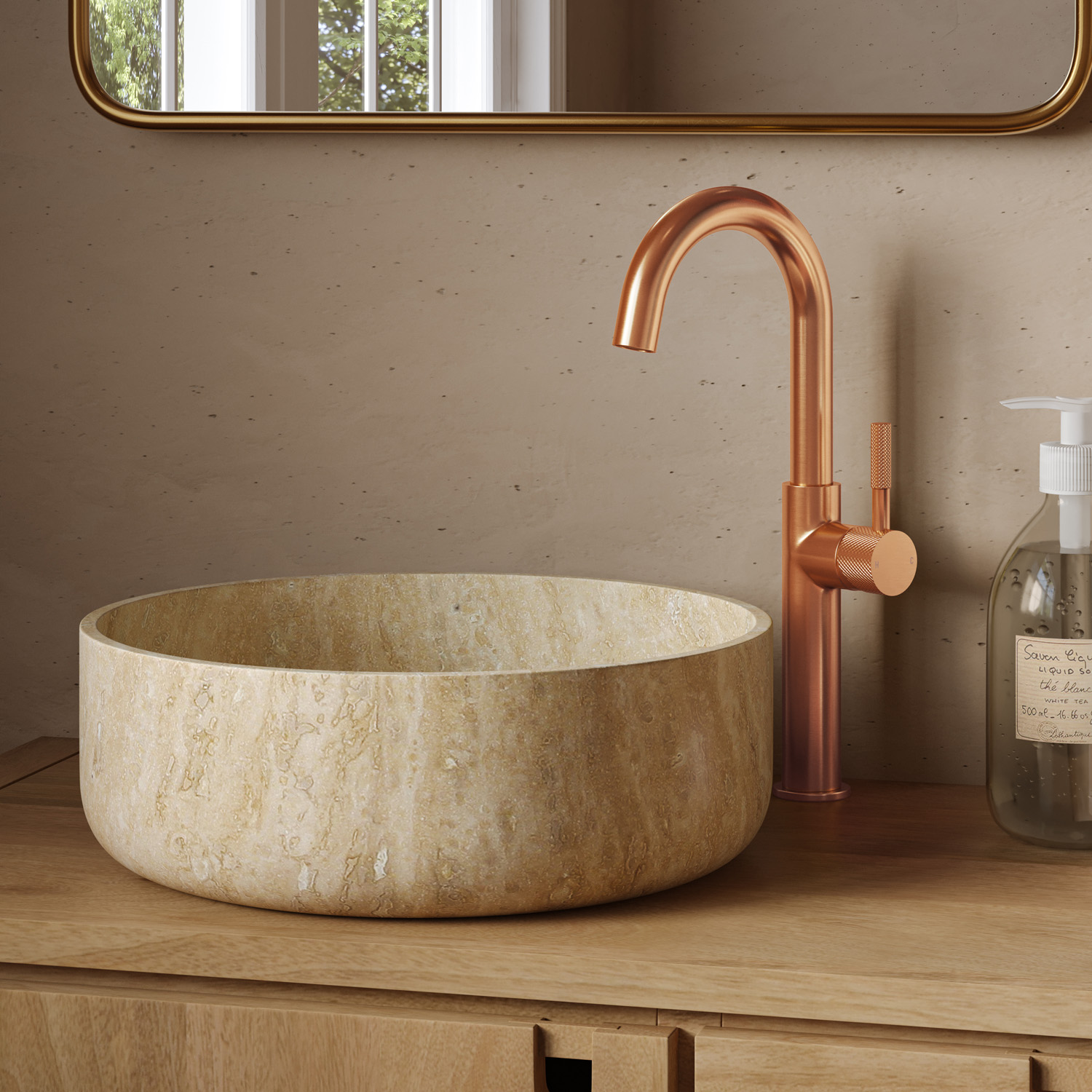 Saniclear Highriser Curved wastafelkraan geborsteld koper