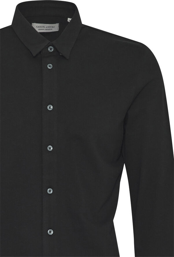 Casual Friday CFARTHUR LS BU jersey piquet shirt Black beauty