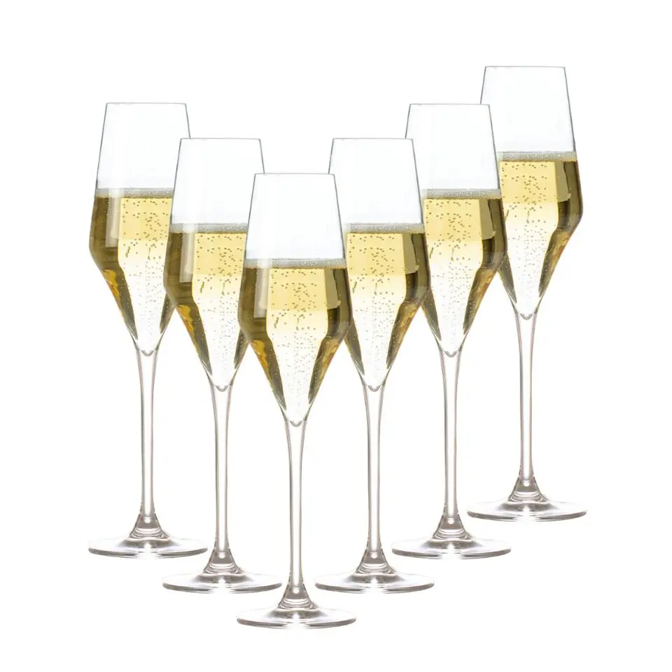 OTIX Champagneglazen Flute Transparant Kristal 220ML Set van 6 TOPAZ