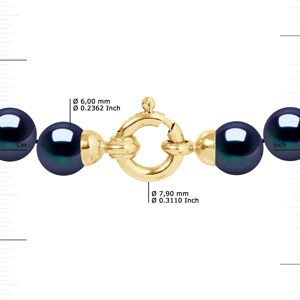 Bracelet Perles de Culture d'Eau Douce 6-7 mm Noires Fermoir Prestige Or Jaune