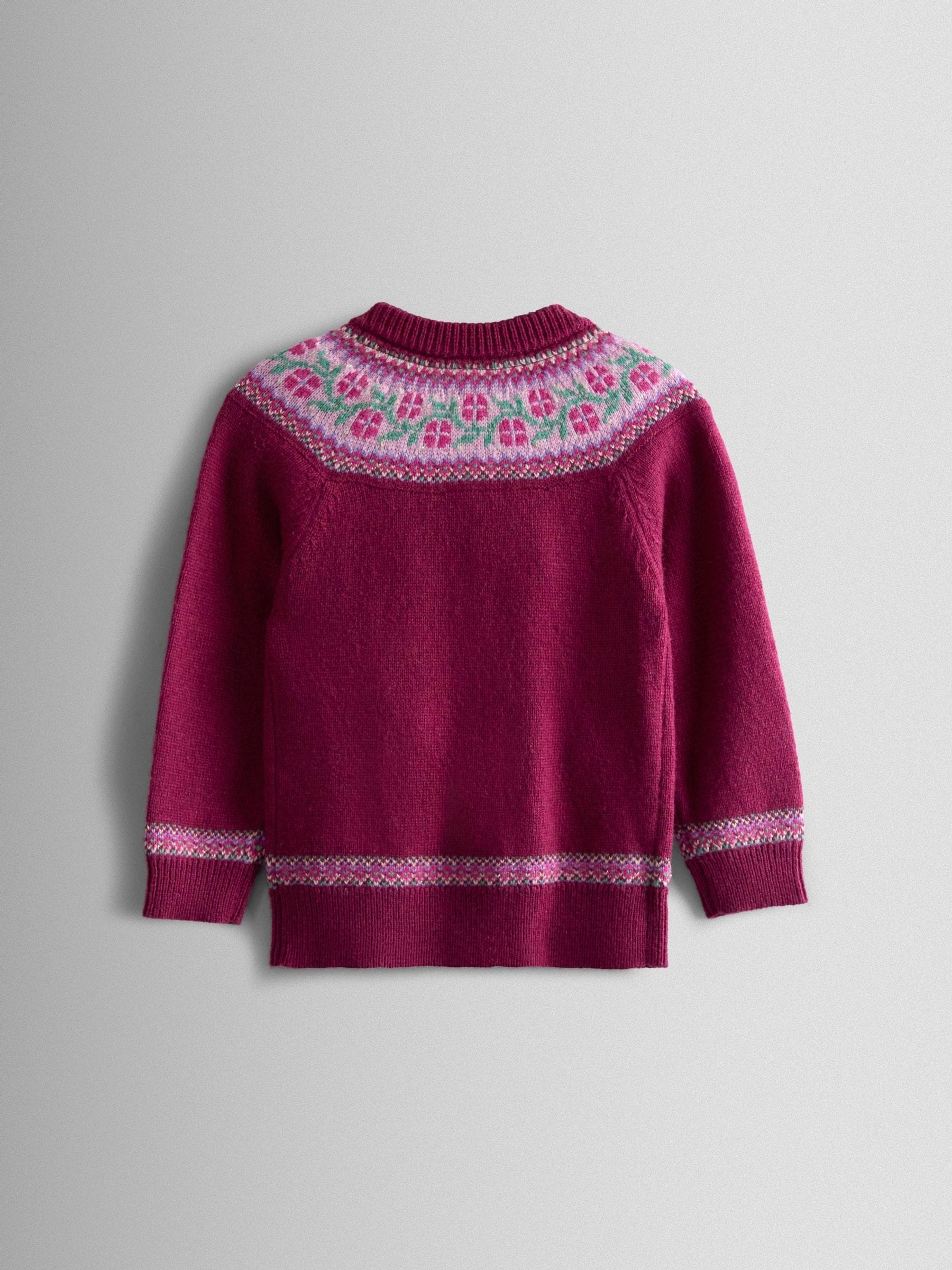 Berry Roze Fee - JoJo Maman Bébé - Vest met fairisle en applicatiezak