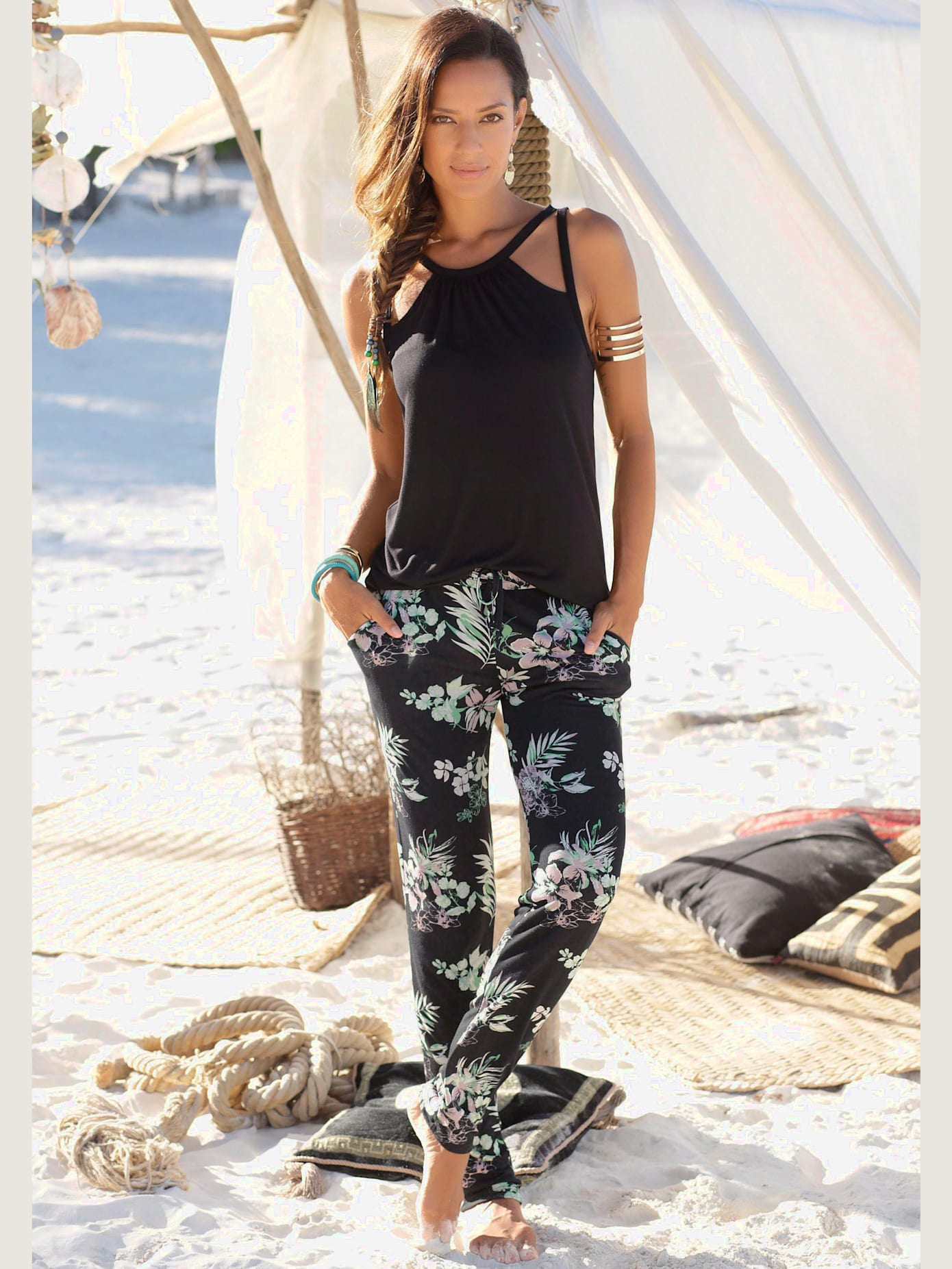 Pantalon de plage pantalon en tissu léger en viscose