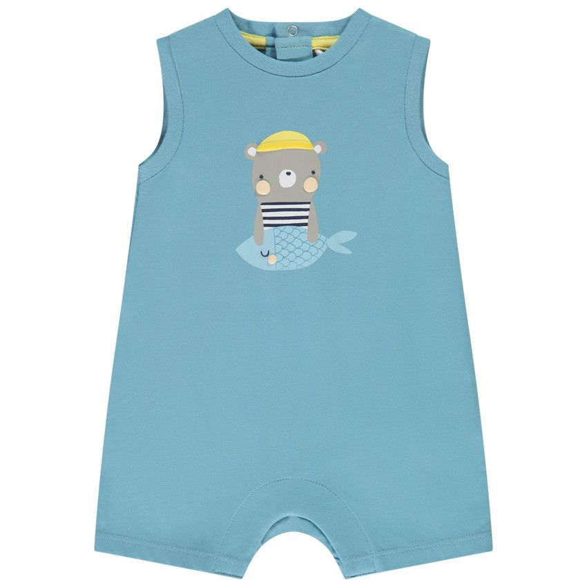 Combinaison courte en jersey print ourson et poisson pour bébé garçon - Bleu moyen