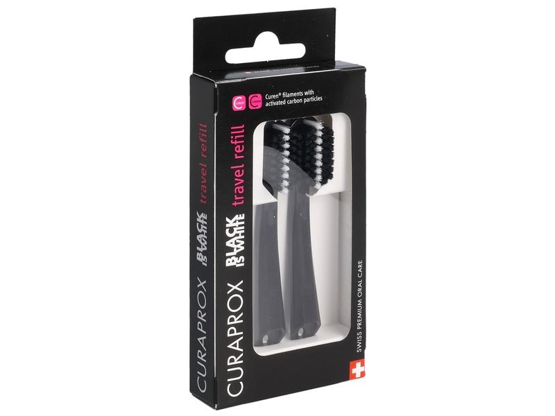 CURAPROX Travel Set Refill black is white Ersatzbrüstenköpf Reise-Set für die Zahnhygiene