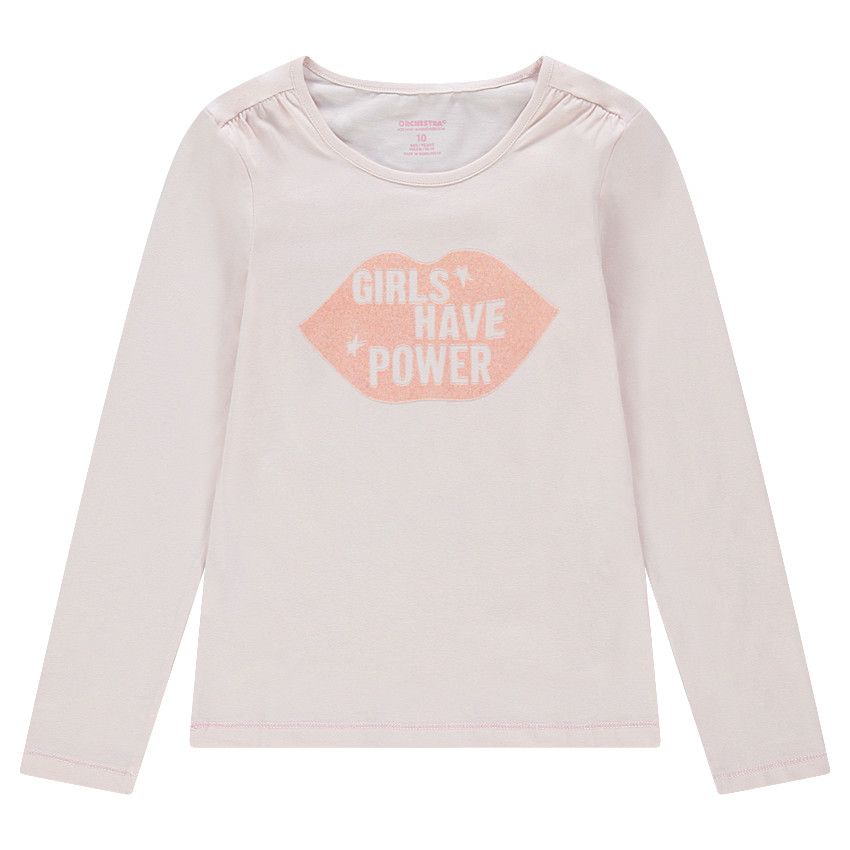 Junior - Tee-shirt manches longues en jersey uni avec bouche printée pailletée - Rose