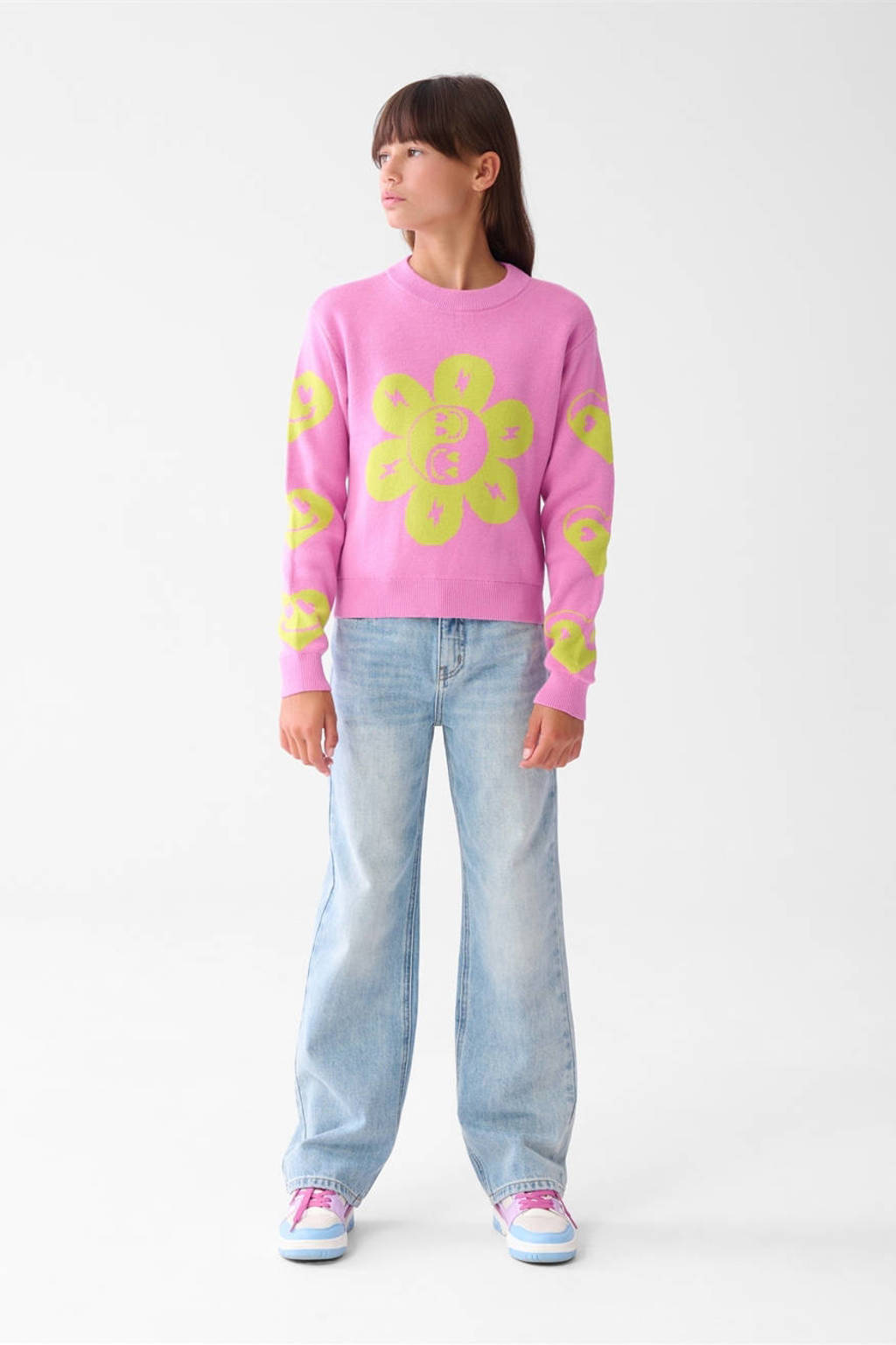 Shoeby grof gebreide trui roze/geel