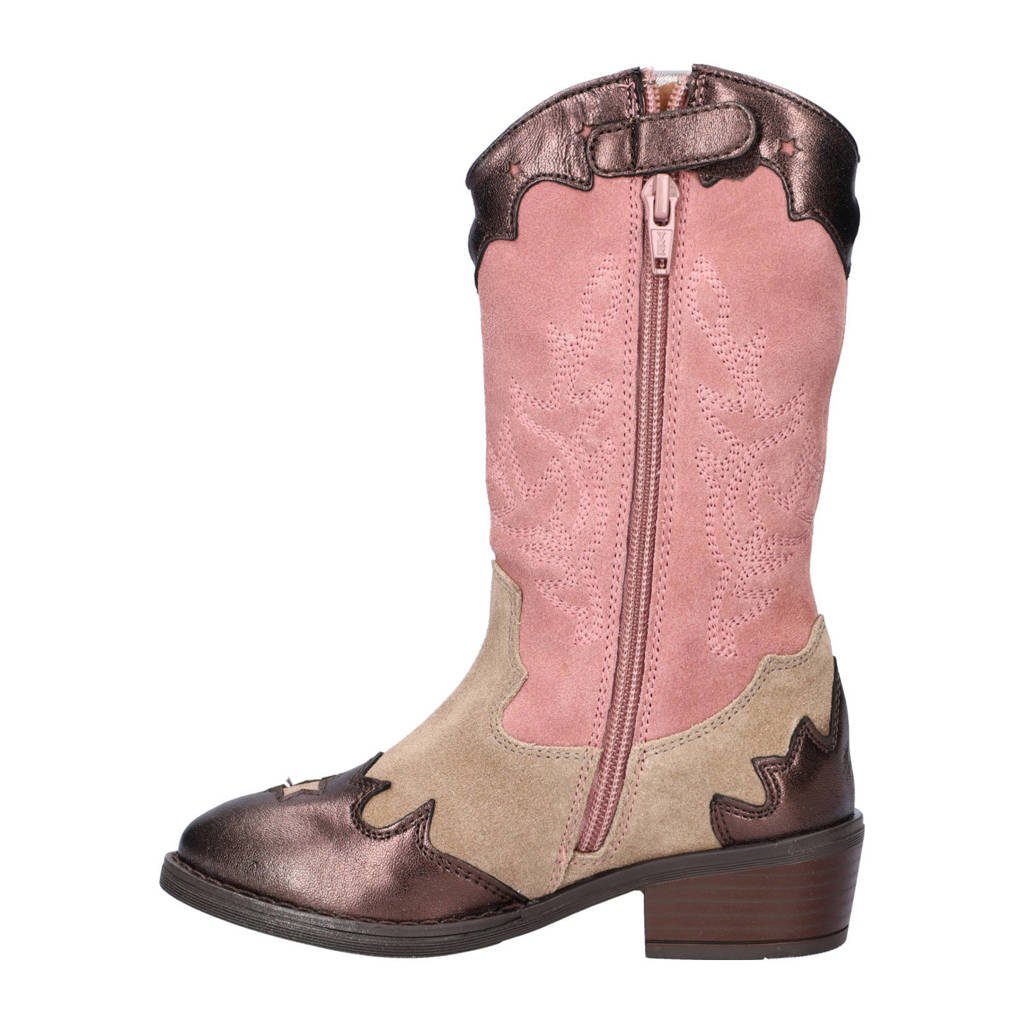 Nelson Kids suède cowboylaarzen brons/roze