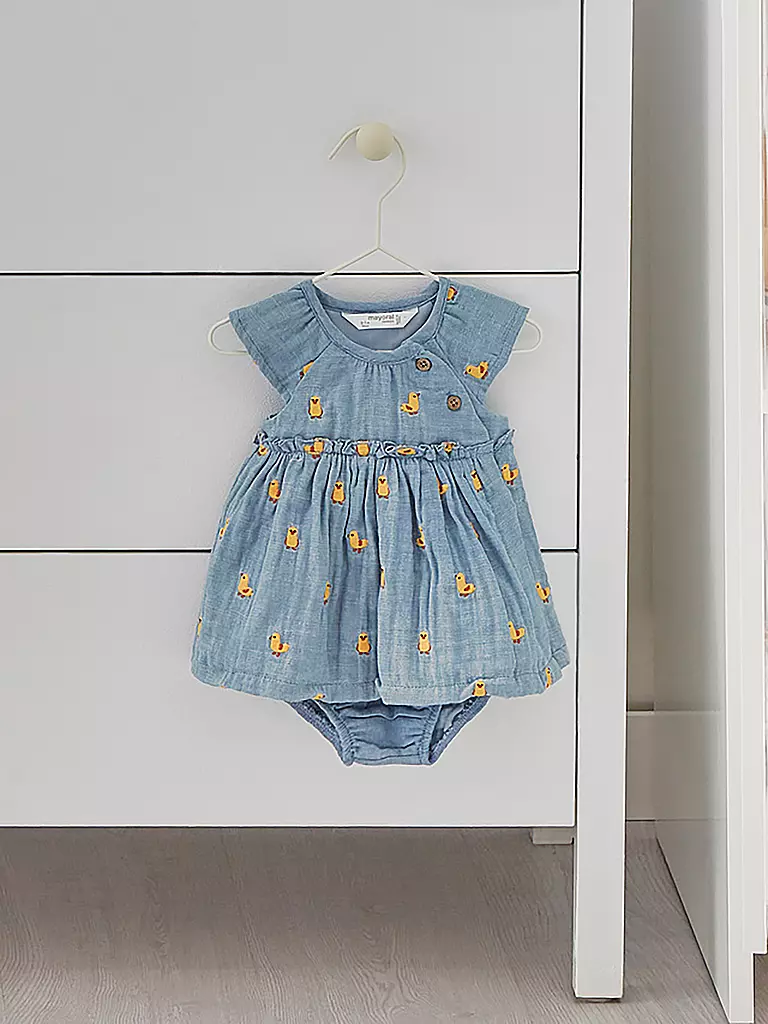 MAYORAL Baby Set 3-teilig Kleid mit Höschen und Stirnband hellblau