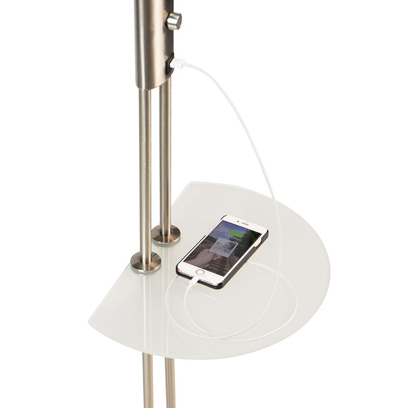 Vloerlamp staal met leesarm incl. LED en USB-poort - Sevilla