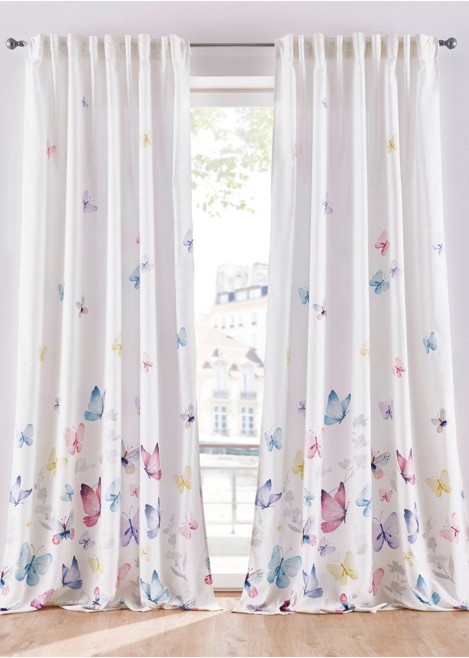 Rideau en microfibre à imprimé papillon (1 pce)