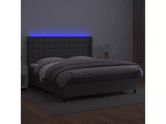 Sommier tapissier et matelas et LED Gris 180x200 cm Similicuir