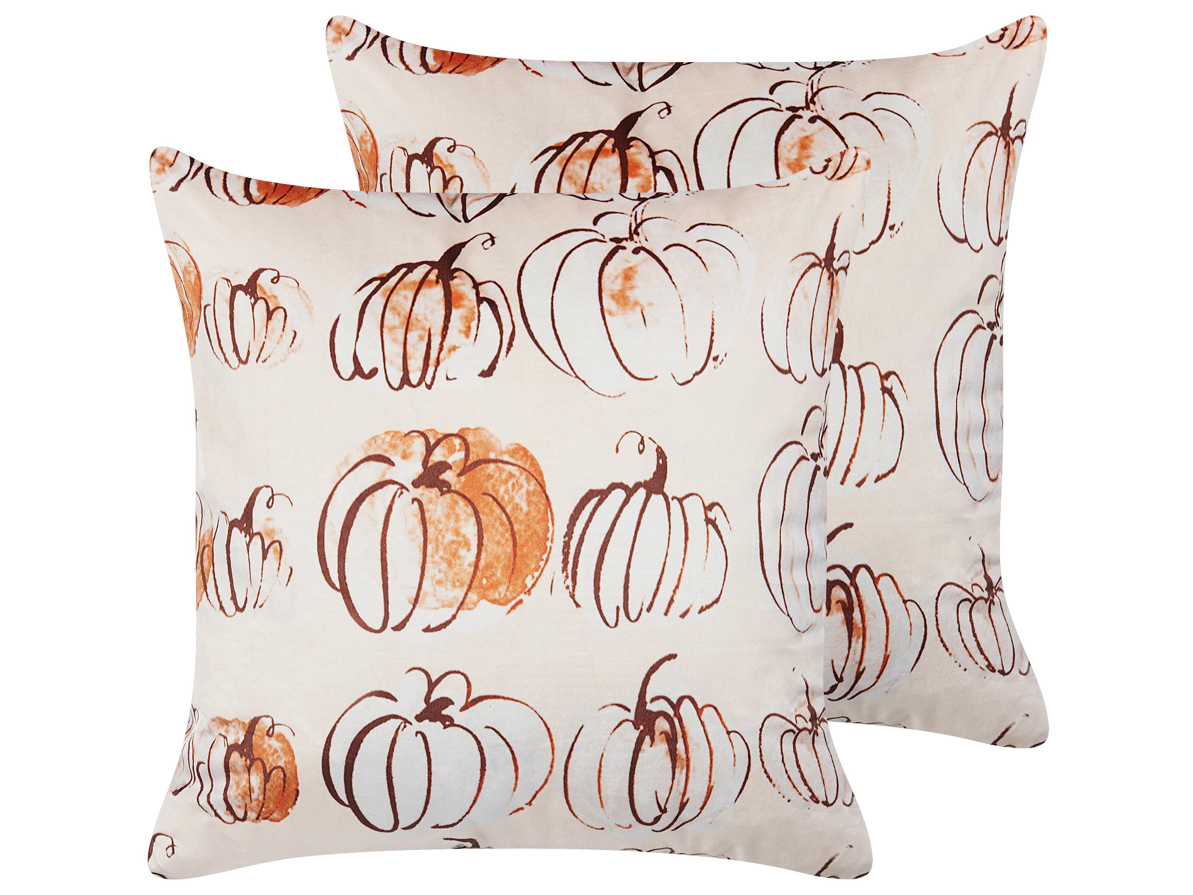 Set van 2 sierkussens CUCURBITA Fluweel 45 x 45 cm Beige bladpatroon