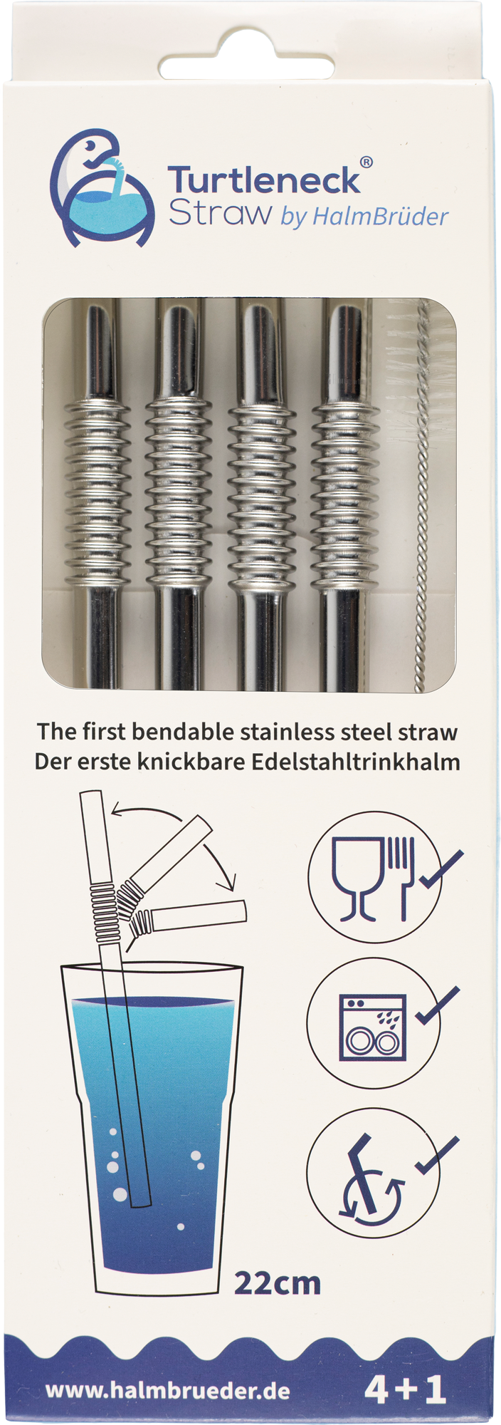 Turtleneck Straw Biegsamer Trinkhalm aus Edelstahl (4 Stück, 22 cm)