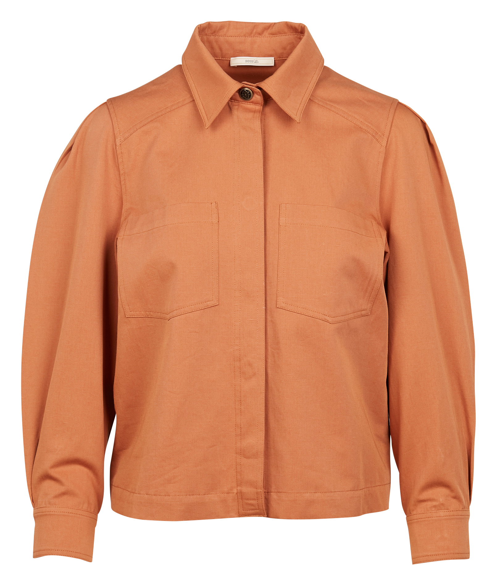 BOHECHIO - Surchemise col classique en coton et lin| Marron