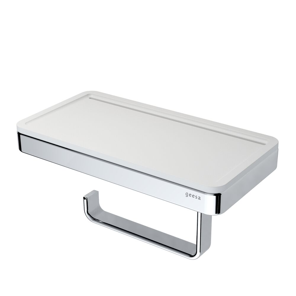 Geesa Frame toiletrolhouder met planchet wit/chroom