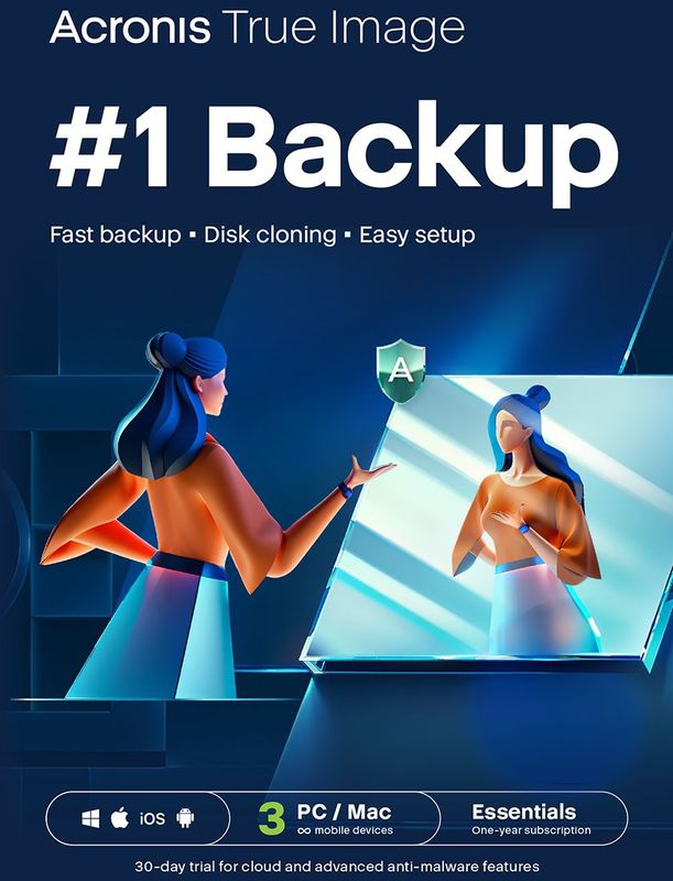 Acronis True Image Essentials | 12 maanden licentie | Voor PC, Mac en mobiel | 3 gebruiker