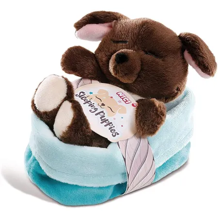 NICI Sleeping Puppies schlafendes Hundebaby im Körbchen, 12 cm
