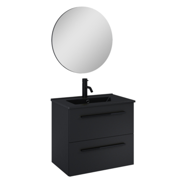 Atlantic Stella badkamermeubelset met spiegel en zwarte wastafel 60cm Mat Zwart en zwarte grepen