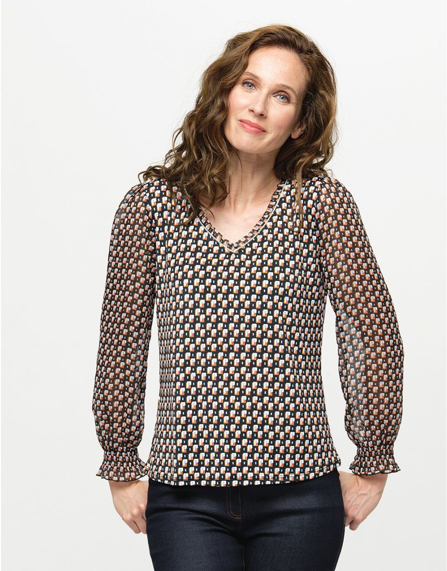 Blouse chic noir orange