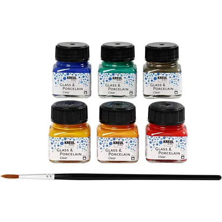KREUL Glas- und Porzellanfarbe 6 x 20 ml, inklusive Pinsel