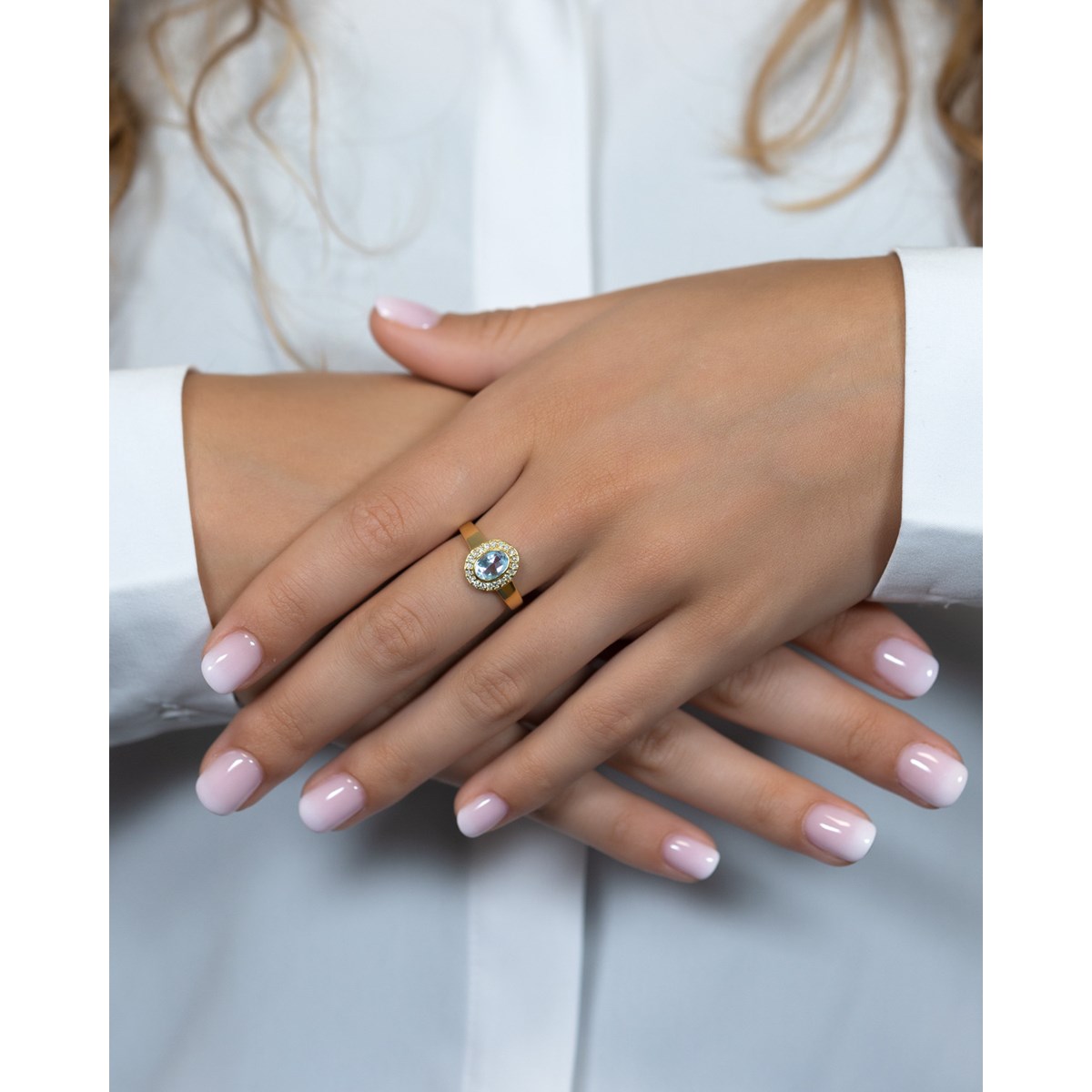 Bague ADEN Or 585 Jaune Aigue-Marine et diamants 2.788grs