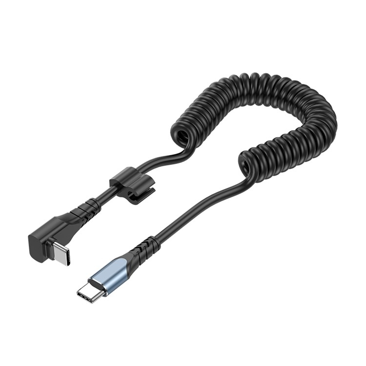 (bis 1.5m) 60W USB C auf USB C 90 Grad Winkel Spiral Ladekabel Flexibles Datenkabel - Schwarz