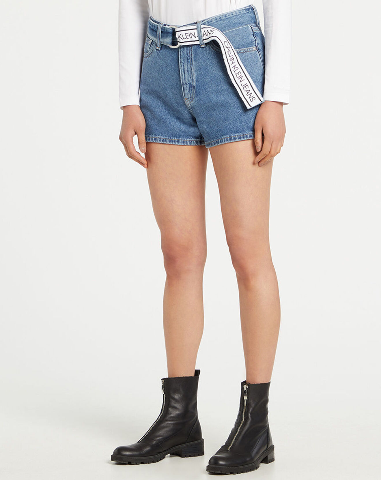 Calvin Klein Jeans Short Ceinture Logo bleu délavé