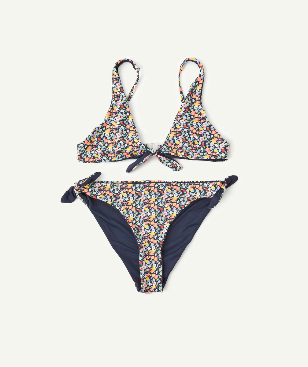 MAILLOT DE BAIN 2 PIÈCES BLEU MARINE FLEURI FILLE