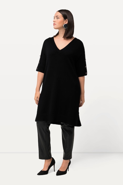 Longpullover, Schmuckknöpfe, V-Ausschnitt, Fledermausarm