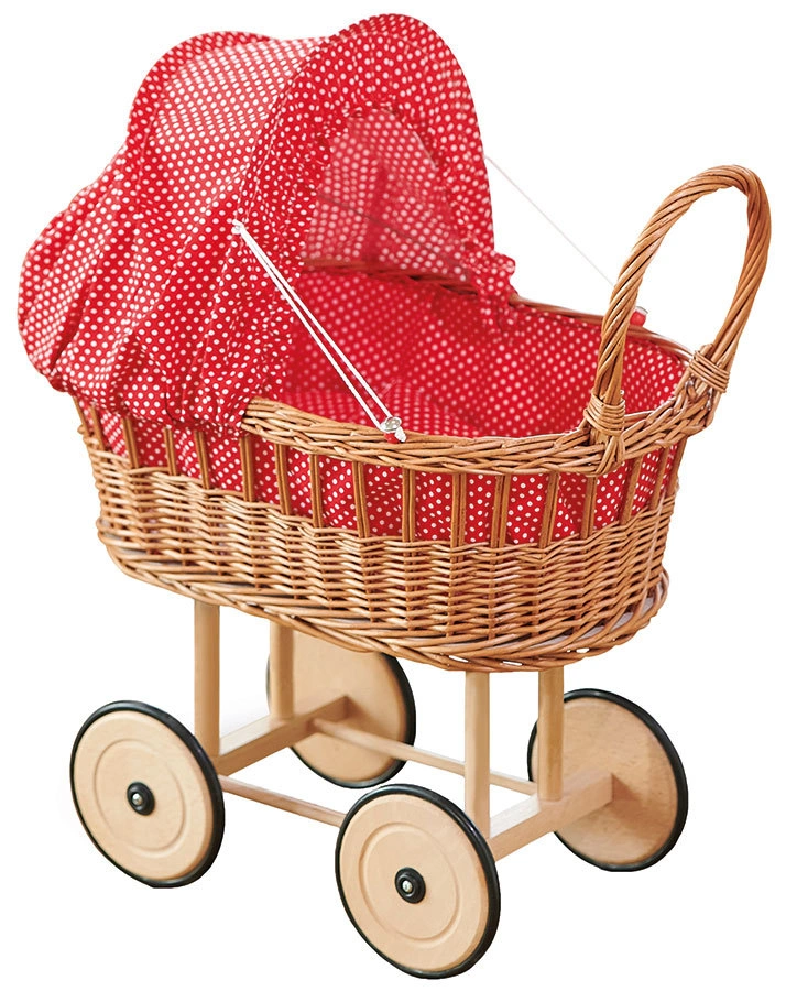 Korb-Puppenwagen STUBENWAGEN in natur/rot