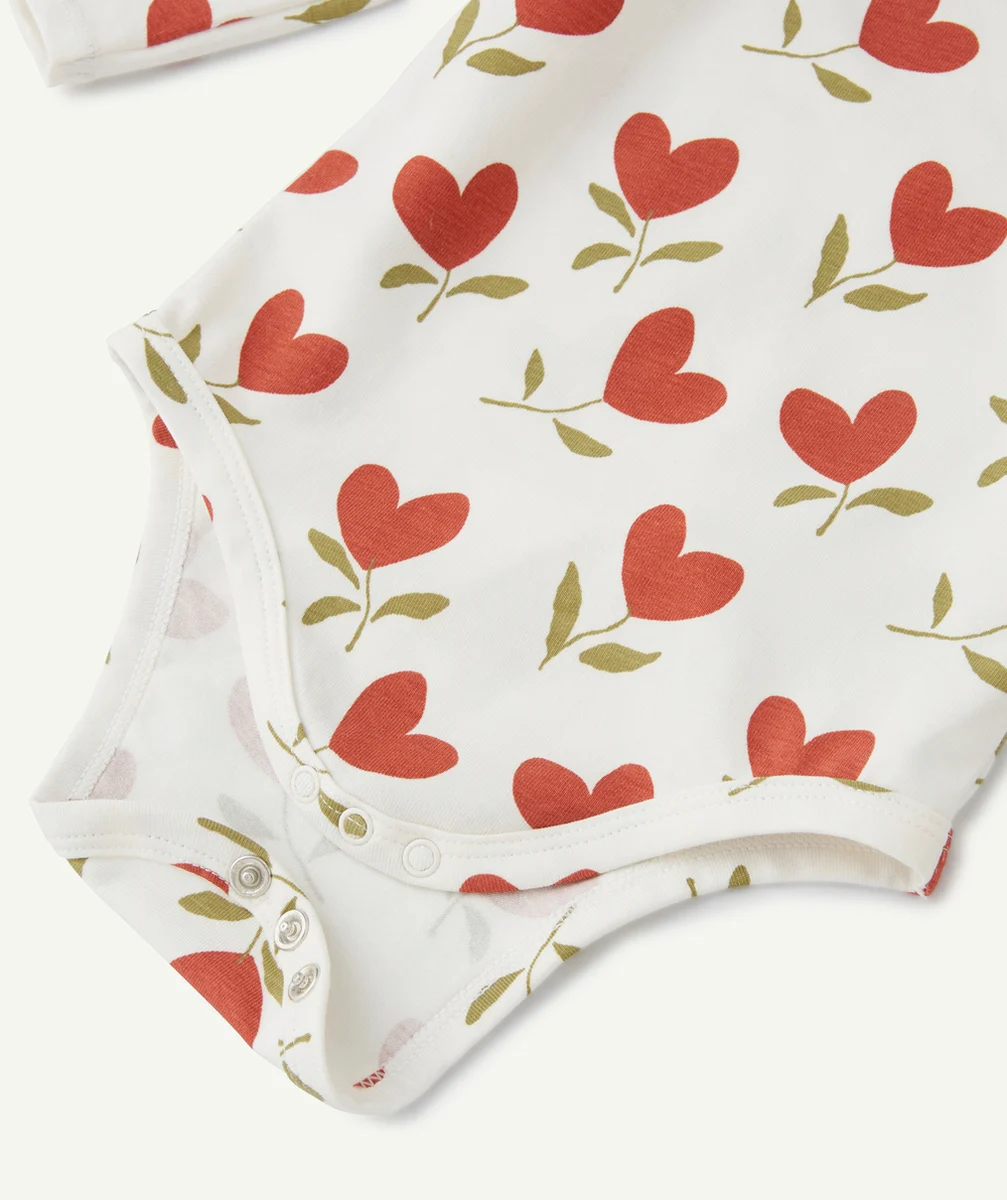 LOT DE 3 BODIES EN COTON BIO ROUILLE ET BLANC AVEC COEURS