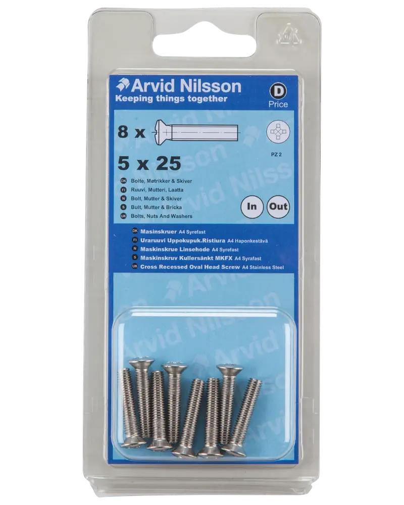 Arvid Nilsson Maskinskrue A4 LH M5 x 25 mm 8-pak