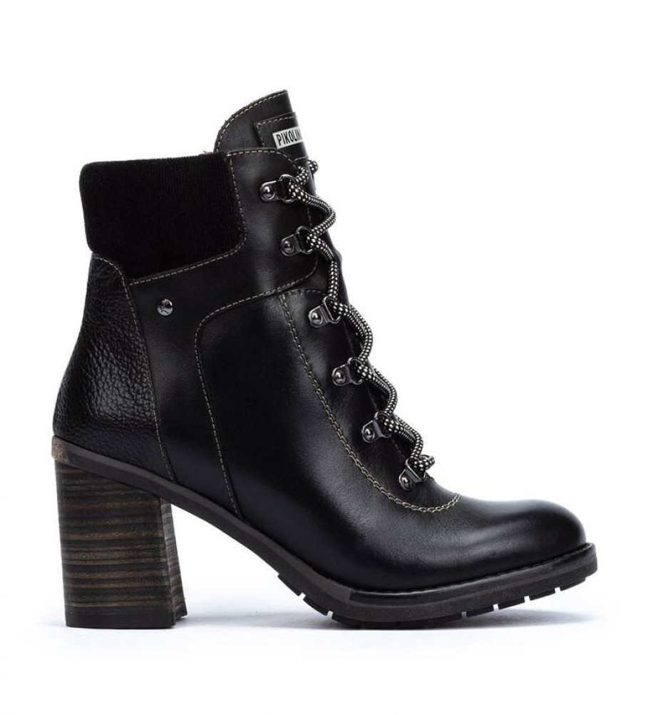 Botas de cano curto Pikolinos Pompeya em couro preto - Altura do salto: 8,5 cm -